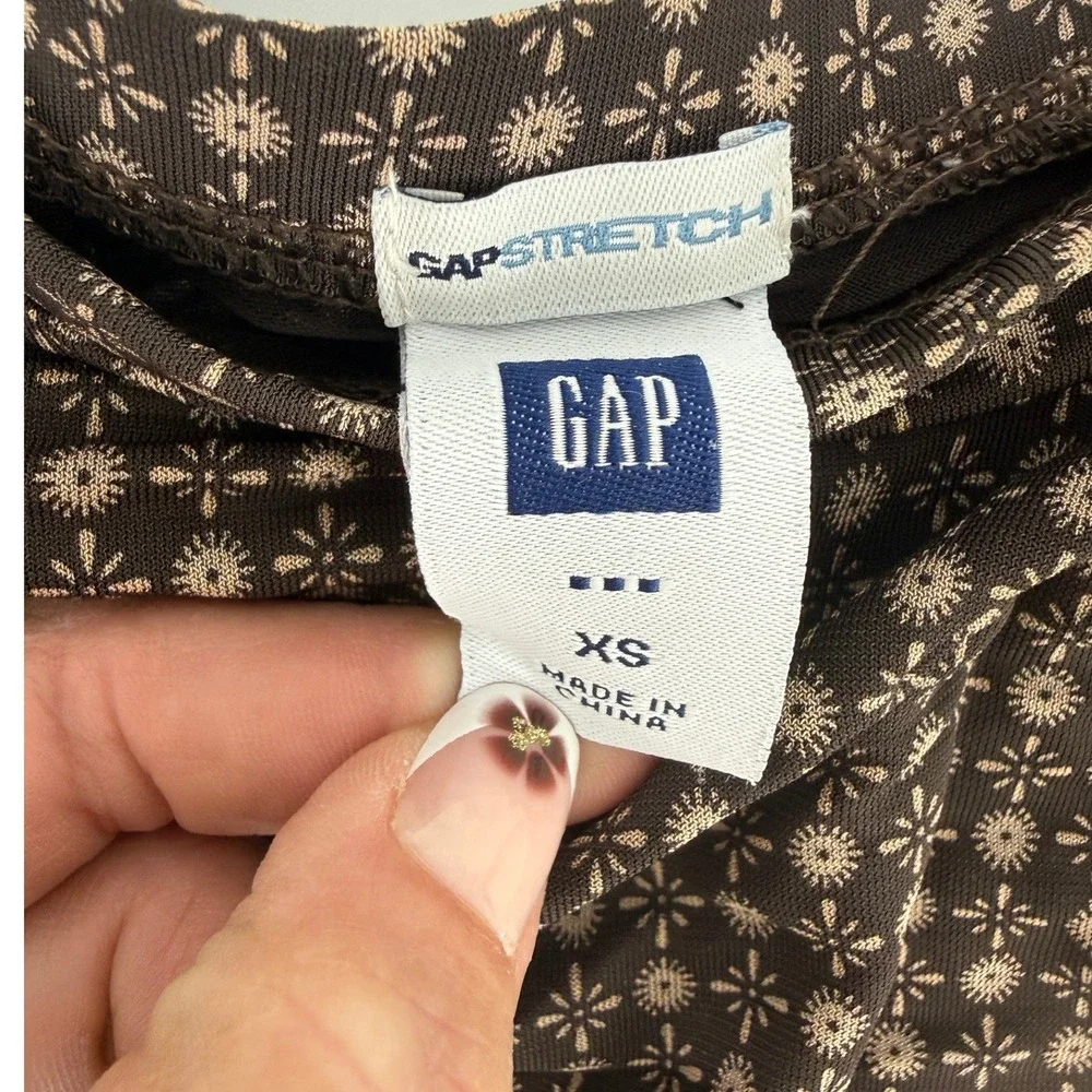 Gap Brown Floral‎ Medallion Midi Skirt XS Elastic Waist Flared Mermaid Hem